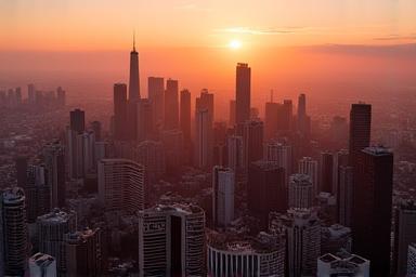 Portfolio image: Dramatic aerial photo of the São Paulo cityscape at sunset.