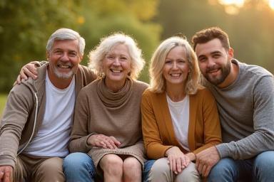 Portfolio image: Joyful group portrait of a multi-generational family outdoors.
